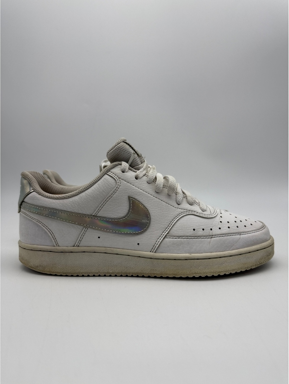 Nike Court Vision Low Womens Casual Sneakers White Silver Size 10 Leather